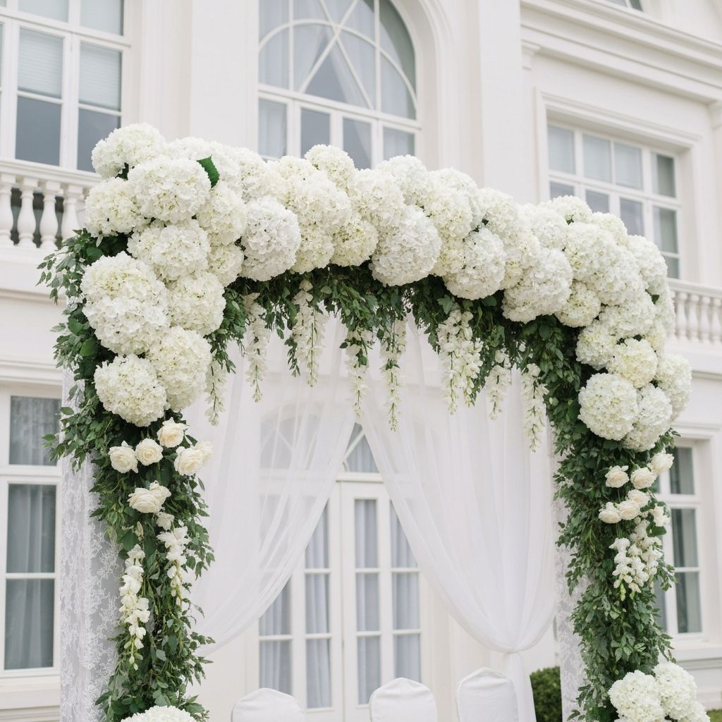 Класическа бяла сватбена декорация