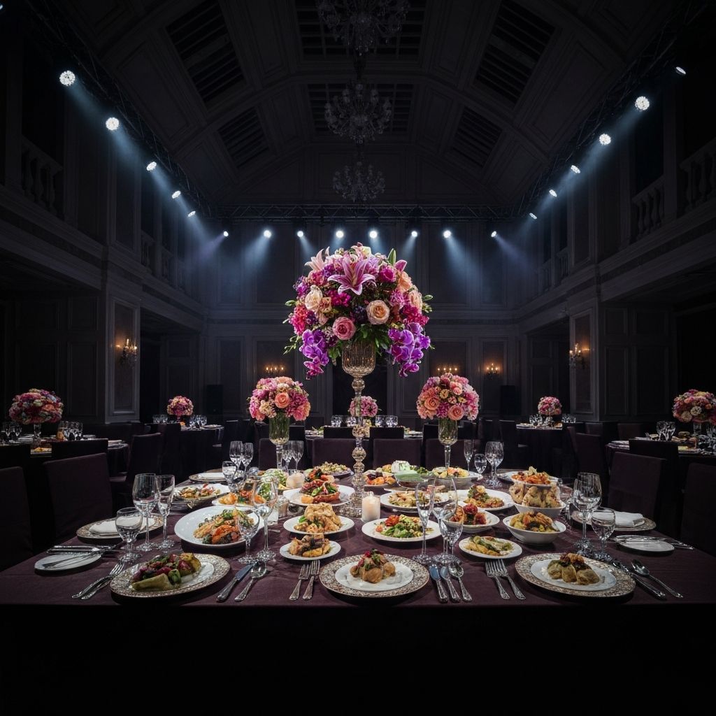 Сватбена маса с драматично осветление